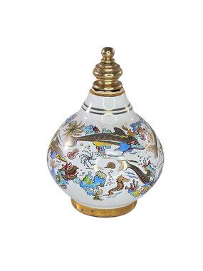 Vintage Venus Greek Sea Life Design Perfume Bottle Gold Accents Empty Dolphins